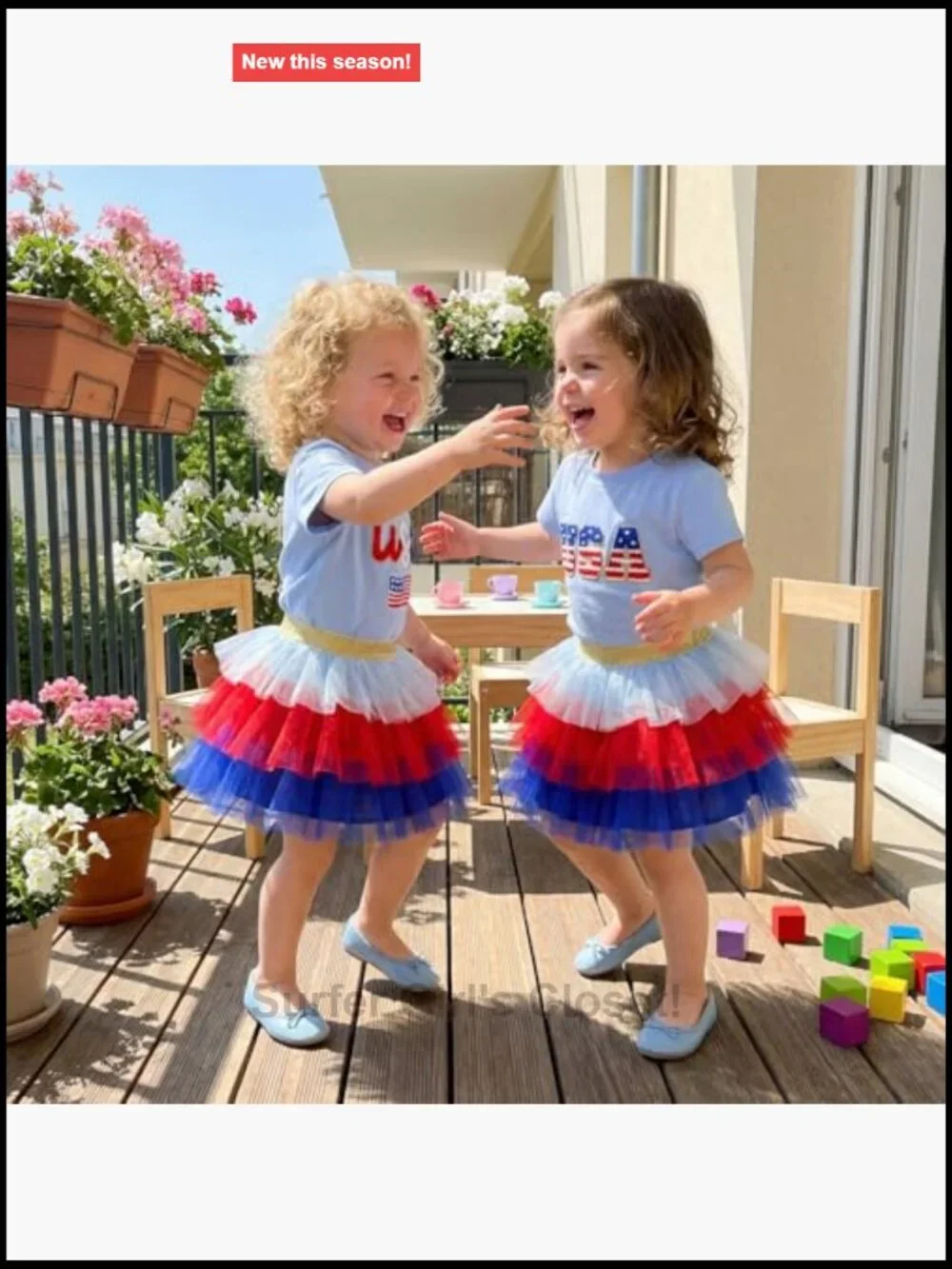 Toddler 4th of July Outfit Girl USA Print Short Sleeve Shirt and Tulle Skirt Set